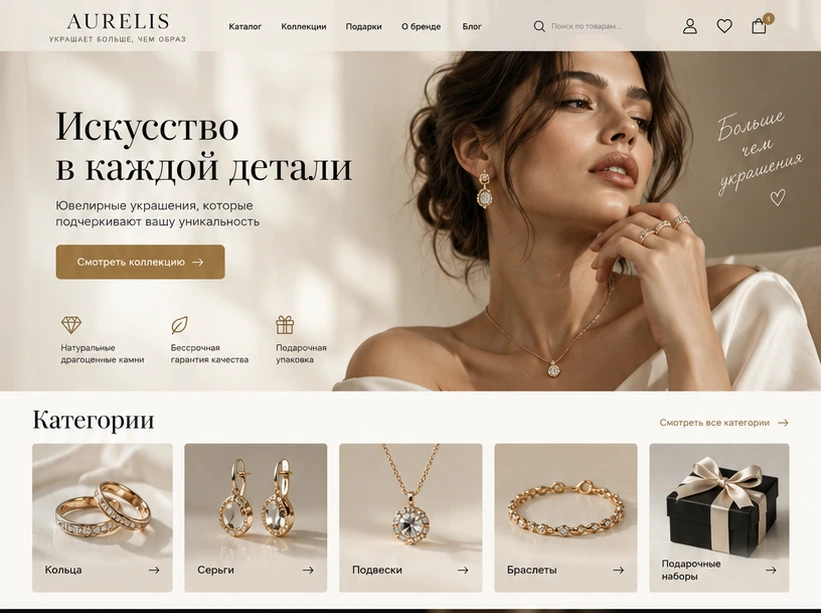 Интернет-магазин ювелирных украшений Aurelis — desktop версия