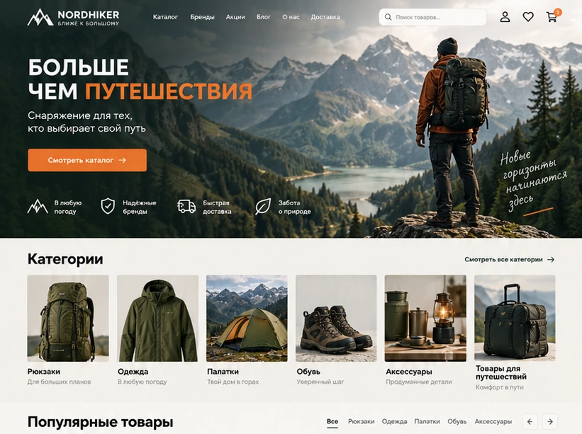 Интернет-магазин туристического снаряжения Nordhiker — desktop версия