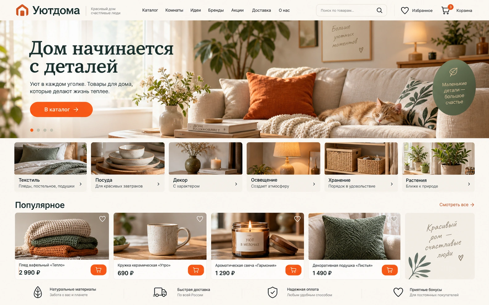 Концепт интернет-магазина товаров для дома Uyut Doma — desktop версия